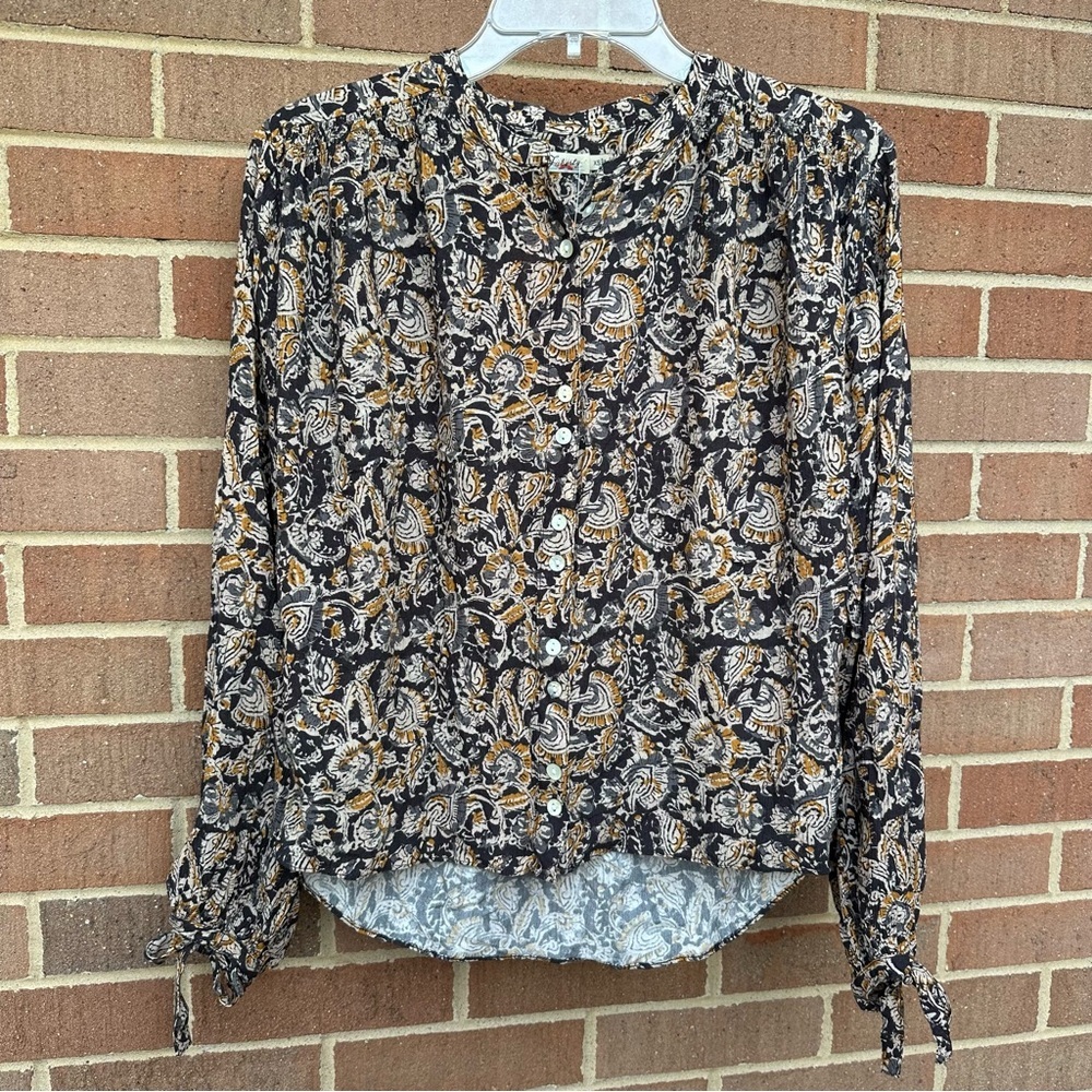 Faherty Everleigh Top in black paisley button-front blouse size XS extra small - Picture 4 of 10